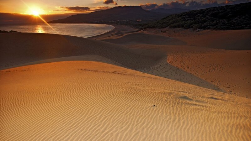 Sand Dunes at Sunset — Orange, Serene, Photograph, Sea, Mountain