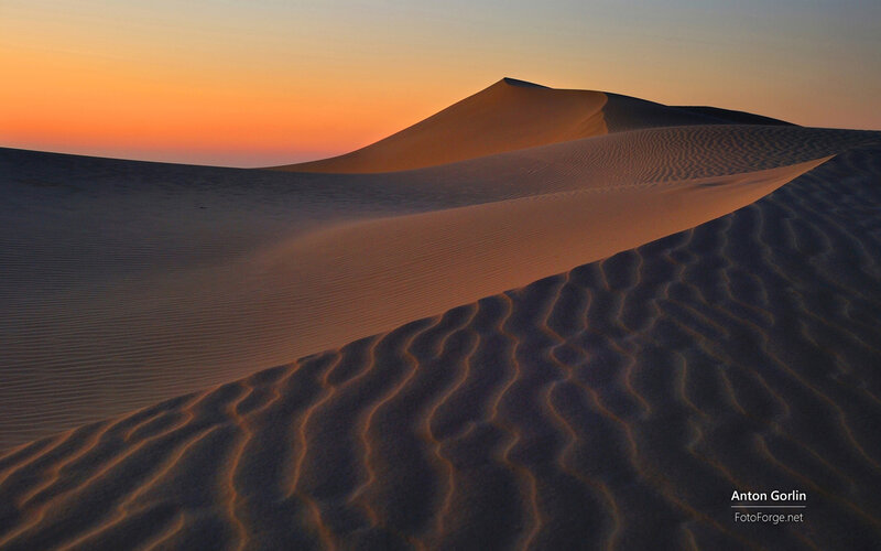 Sand Dunes at Sunset — Orange, Serene, Photograph, Sky