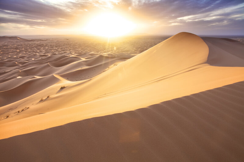 Sand Dunes at Sunset — Orange, Serene, Photograph, Sun