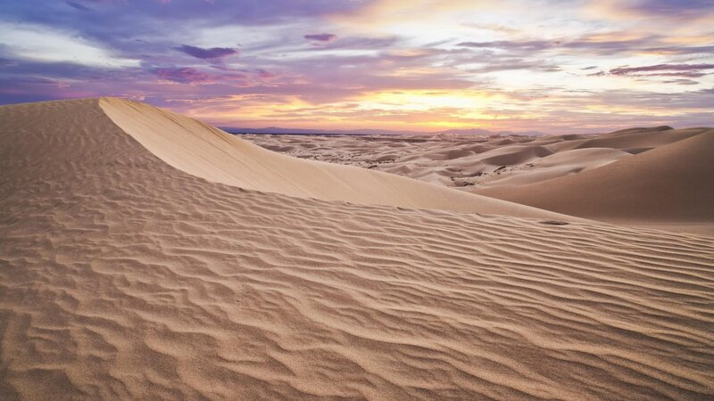 Sand Dunes at Sunset — Purple, Serene, Photograph, Sky, Clouds
