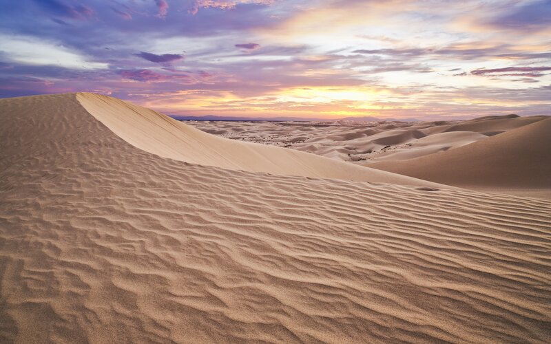 Sand Dunes at Sunset — Purple, Serene, Photograph