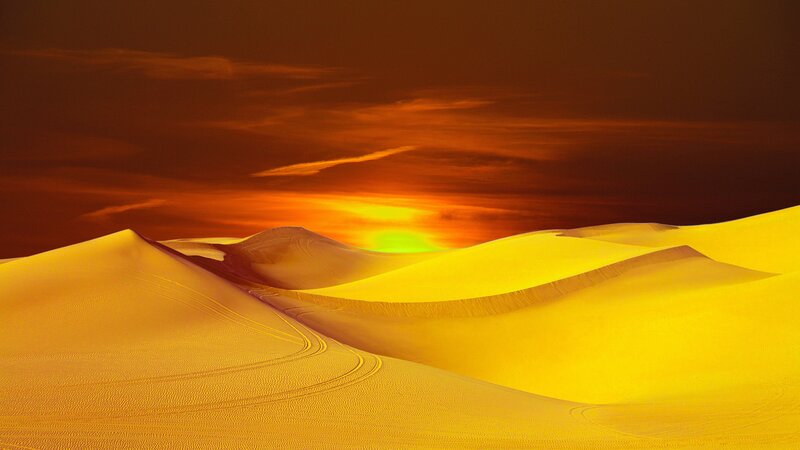 Sand Dunes at Sunset — Yellow, Dramatic, Photograph
