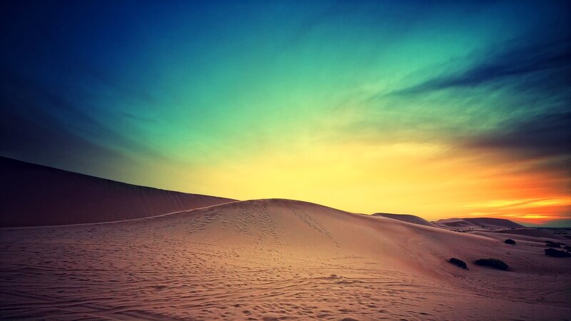 Sand Dunes at Sunset — Yellow, Serene, Photograph, Sky