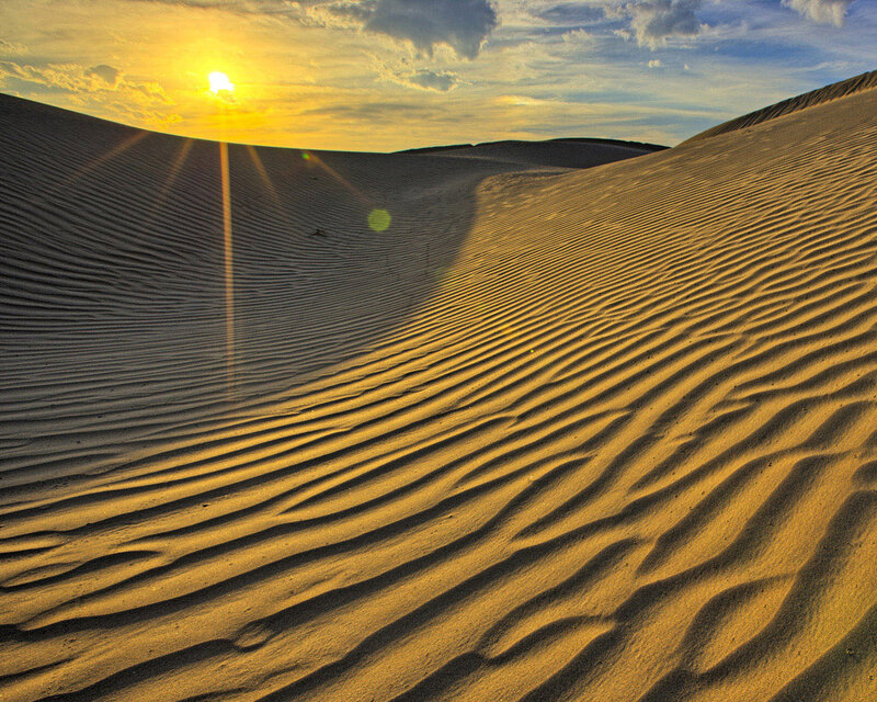 Sand Dunes at Sunset — Yellow, Serene, Photograph, Sun