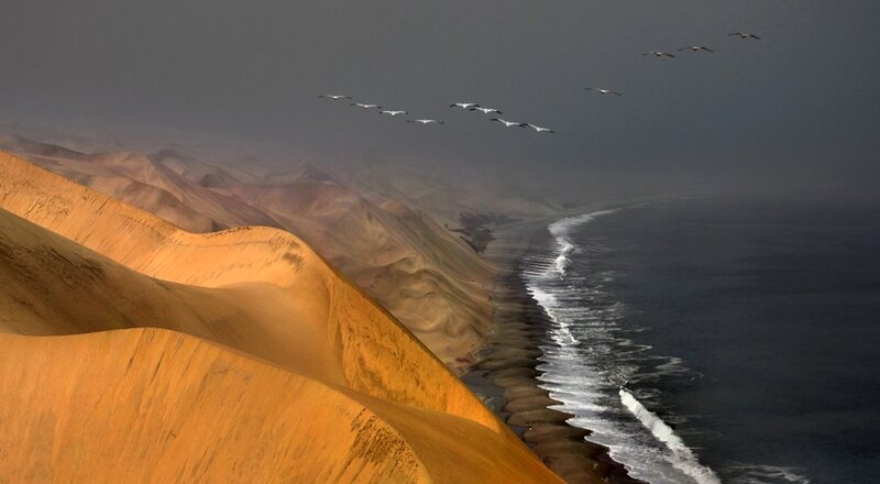 Sand Dunes by Ocean — Orange, Dramatic