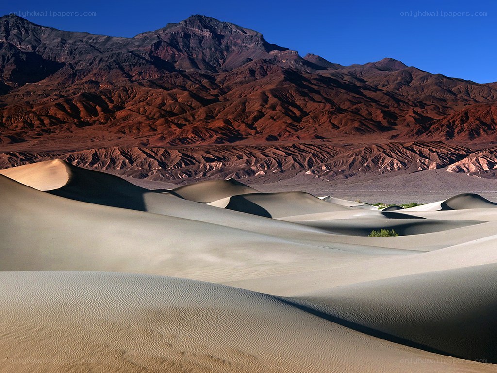 Sand dunes in a desert valley