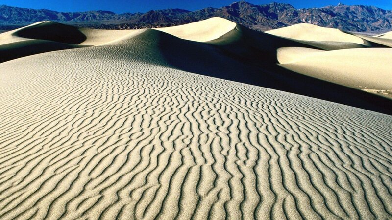 Sand Dunes in Desert — Beige, Serene, Afternoon, Photograph, Mountains, Sky, Blue, Brown