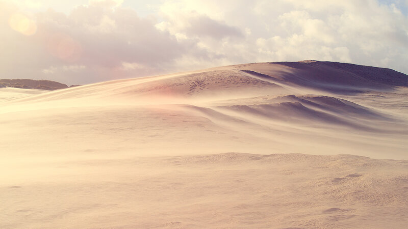 Sand Dunes in Desert — Beige, Serene, Sunrise, Photograph, Sky, Clouds