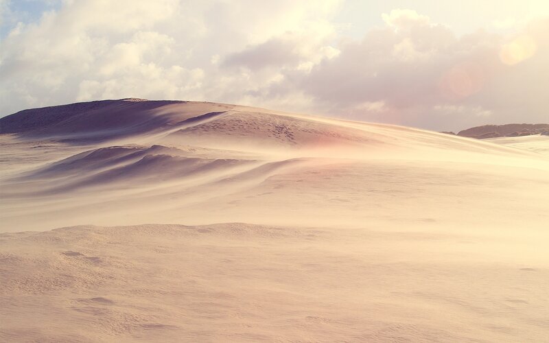 Sand Dunes in Desert — Beige, Serene, Sunset, Photograph, Clouds