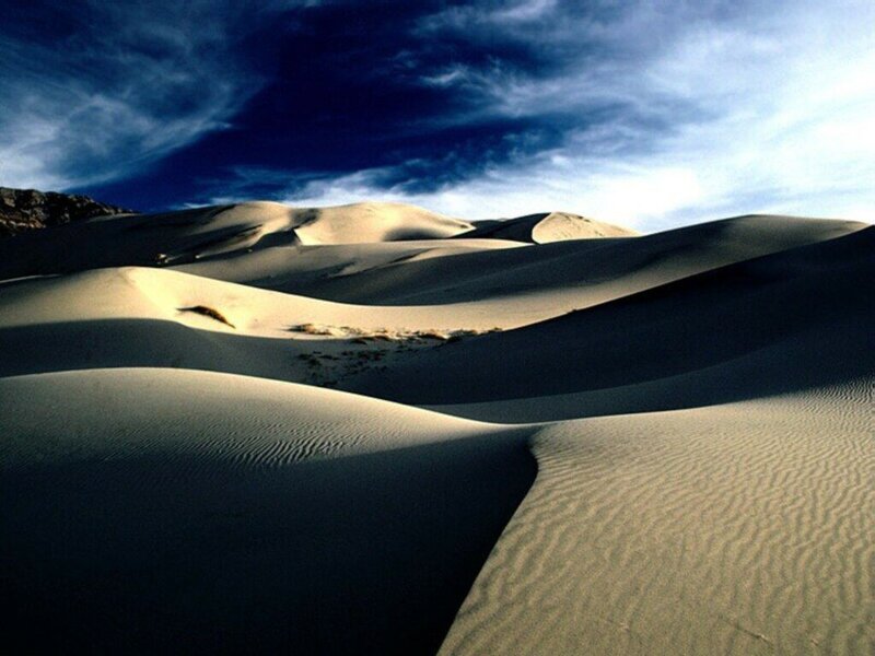 Sand Dunes in Desert — Blue, Dramatic, Afternoon, Photograph, Sky