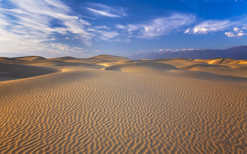 Sand Dunes in Desert — Blue, Serene, Afternoon, Photograph, Mountains