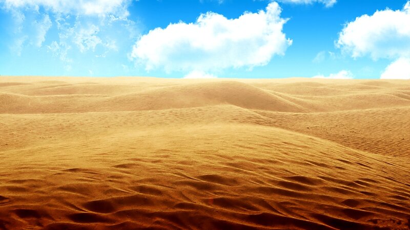Sand Dunes in Desert — Blue, Serene, Afternoon, Photograph, Sky, Clouds