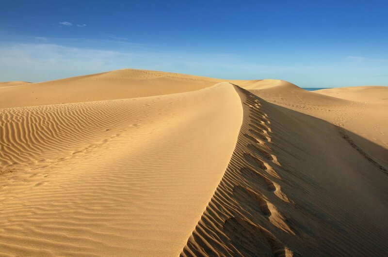 Sand Dunes in Desert — Blue, Serene, Afternoon, Photograph, Sky, Ocean
