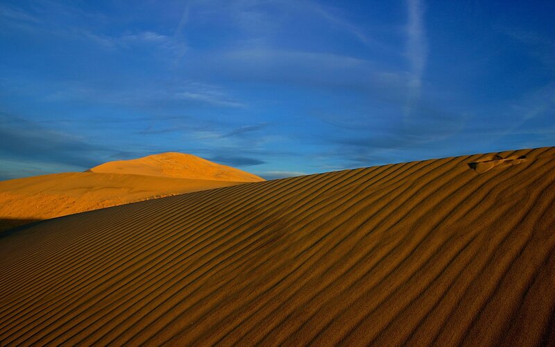 Sand Dunes in Desert — Blue, Serene, Sunset