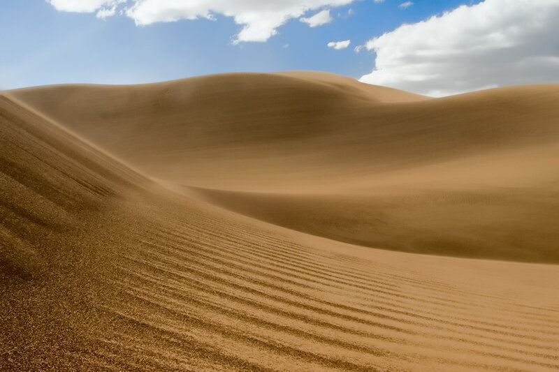 Sand Dunes in Desert — Brown, Serene, Afternoon, Photograph, Sky, Clouds