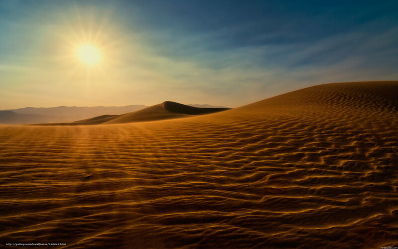 Sand Dunes in Desert — Brown, Serene, Sunset, Photograph, Sun, Mountains