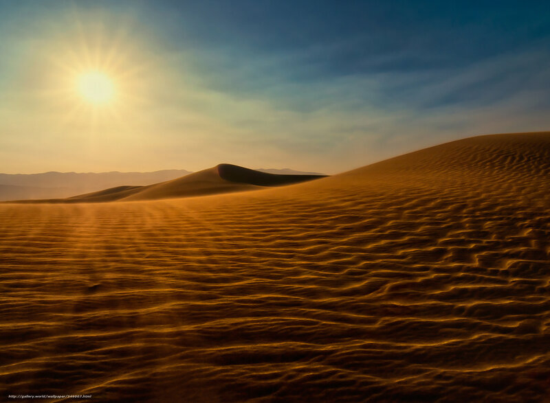 Sand Dunes in Desert — Brown, Serene, Sunset, Photograph, Sun, Sky