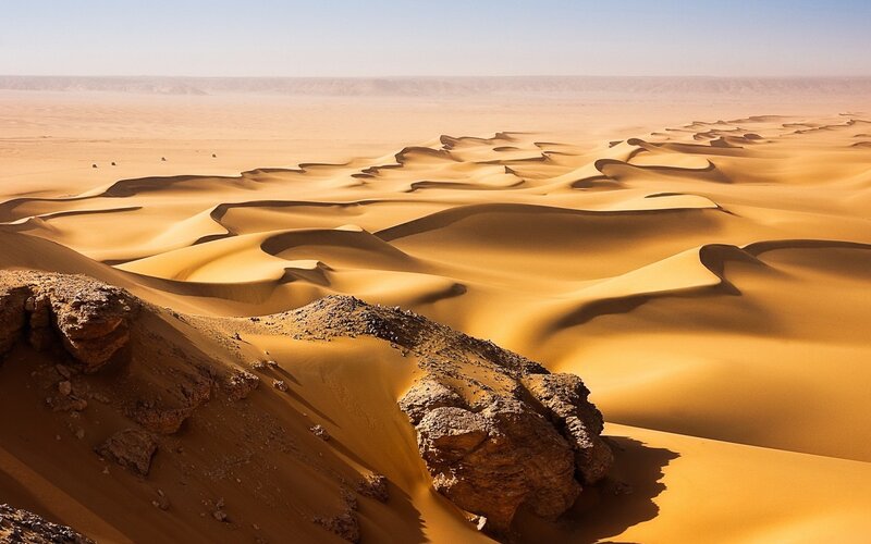 Sand Dunes in Desert — Orange, Arid, Afternoon, Photograph, Rock Formations