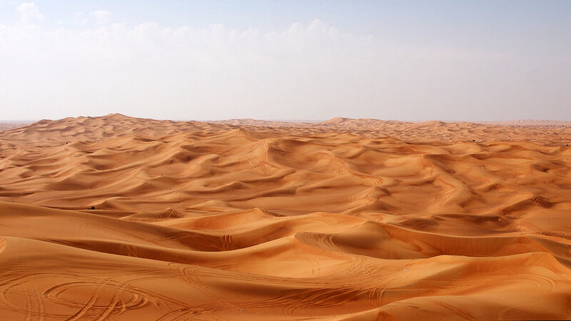 Sand Dunes in Desert — Orange, Arid, Afternoon, Photograph, Sky