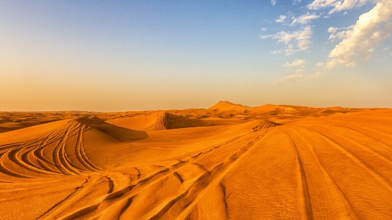 Sand Dunes in Desert — Orange, Clouds