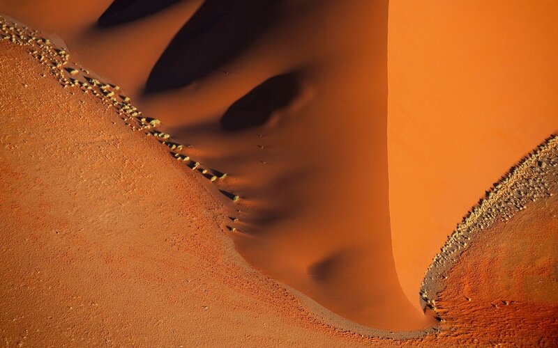 Sand Dunes in Desert — Orange, Dramatic, Sunset, Photograph, Shadows
