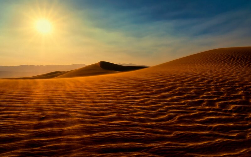 Sand Dunes in Desert — Orange, Dramatic, Sunset, Photograph, Sun