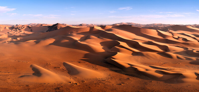 Sand Dunes in Desert — Orange, Serene, Afternoon, Photograph, Sky, Mountains