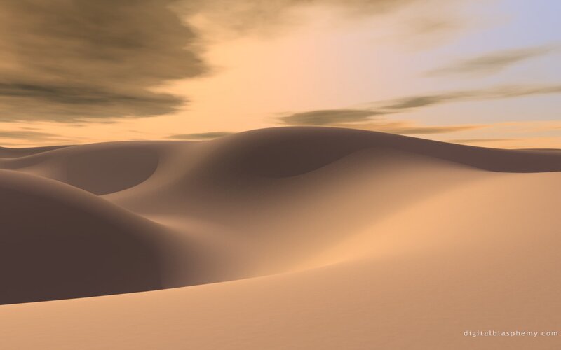 Sand Dunes in Desert — Orange, Serene, Sunset, Digital Art