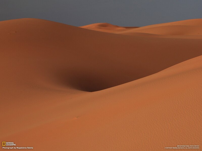 Sand Dunes in Desert — Orange, Serene, Sunset, Photograph, Sky, Brown, Gray