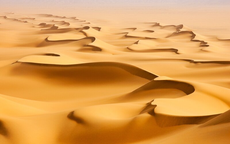 Sand Dunes in Desert — Orange, Serene, Sunset, Photograph, Sky, Yellow