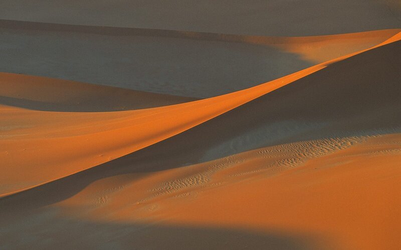 Sand Dunes in Desert — Orange, Serene, Sunset
