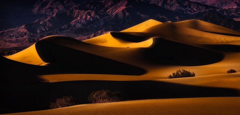 Sand Dunes in Desert — Yellow, Dramatic, Sunset, Photograph
