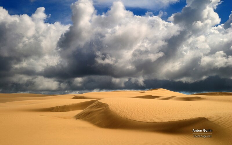 Sand Dunes under Clouds — Blue, Dramatic