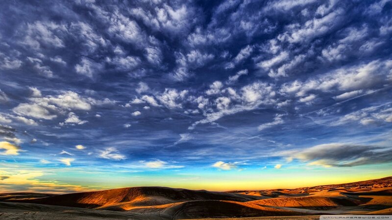 Sand Dunes under Cloudy Sky — Blue, Dramatic, Sunset