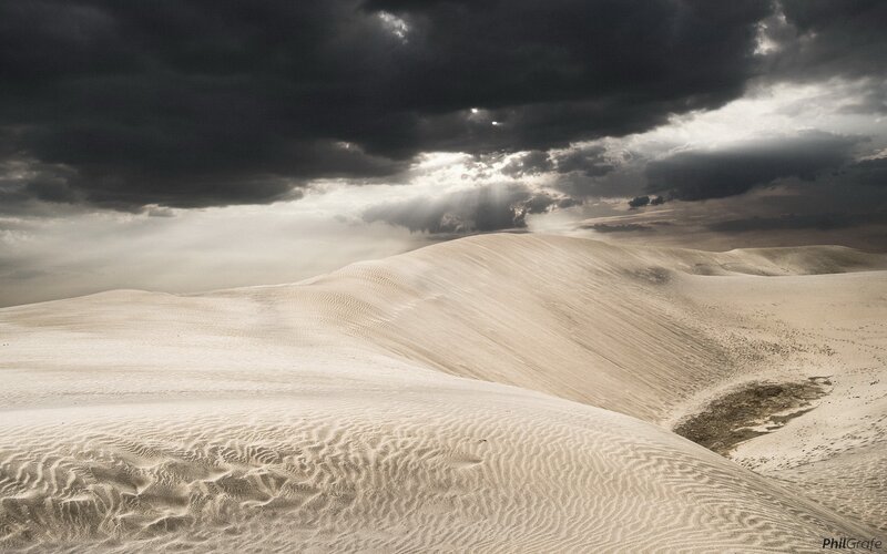Sand Dunes under Stormy Sky — Beige, Dramatic, Photograph