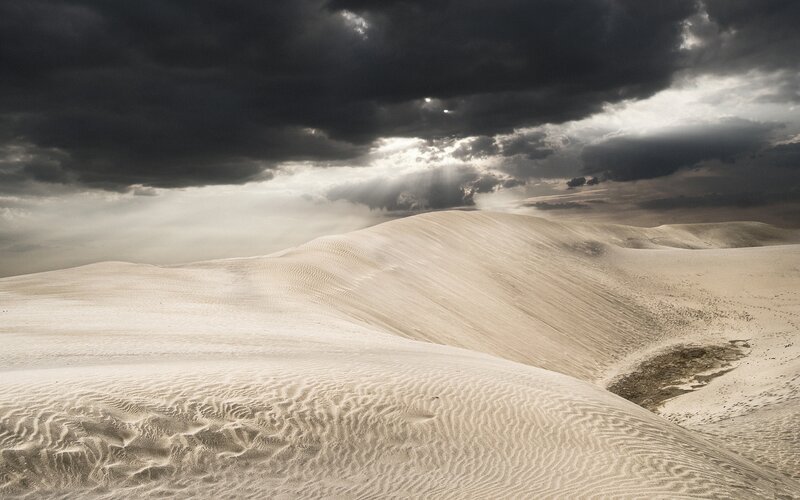 Sand Dunes under Stormy Sky — Beige, Dramatic