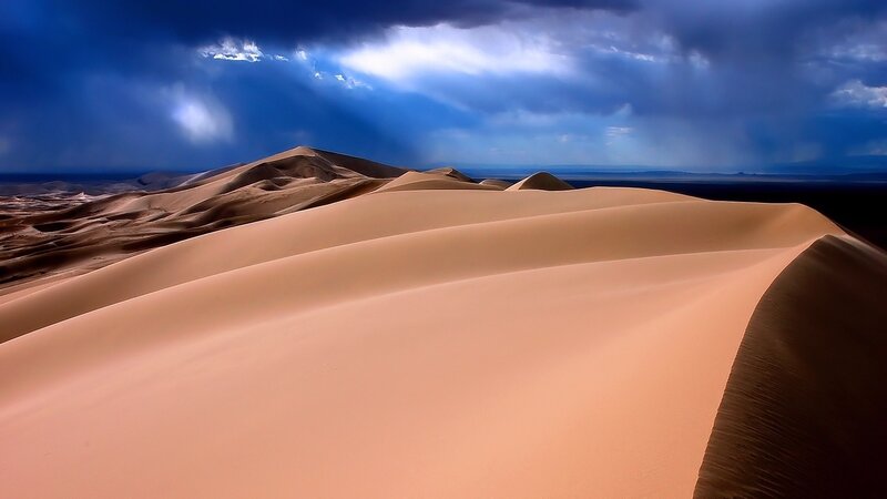 Sand Dunes under Stormy Sky — Blue, Dramatic