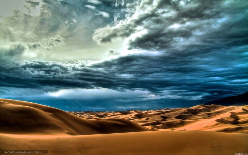 Sand Dunes under Stormy Sky — Blue