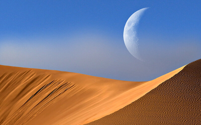 Sand Dunes with Crescent Moon