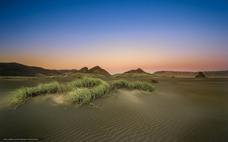 Sand Dunes with Grass — Blue, Serene, Sunset, Photograph, Mountains