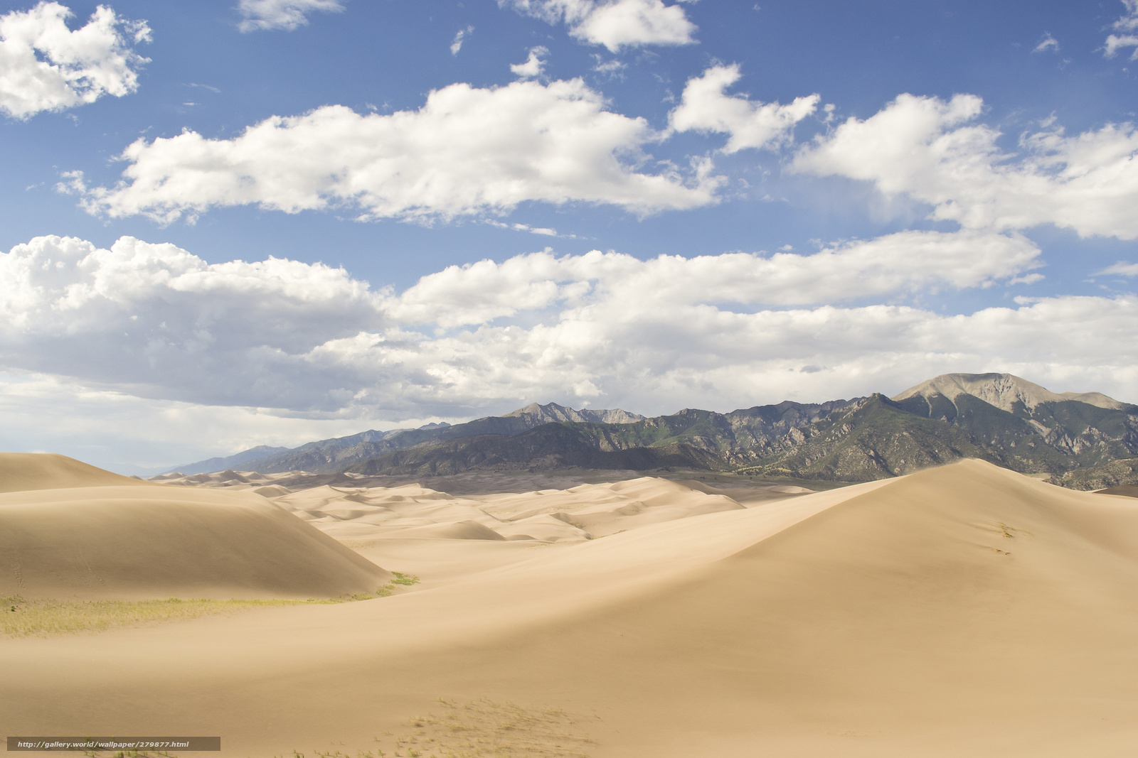 Sand dunes with mountains in background