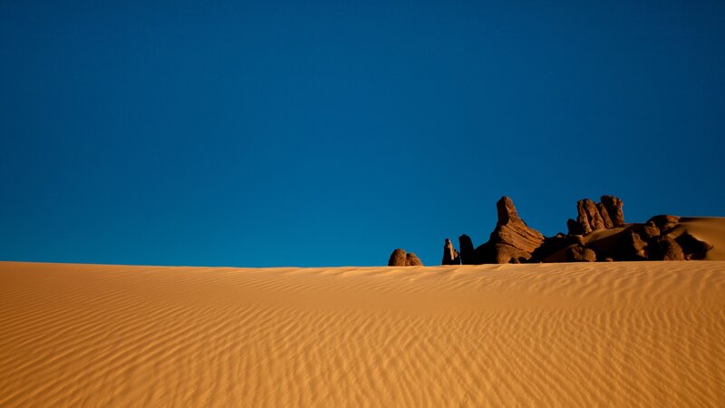 Sand Dunes with Rock Formations — Blue