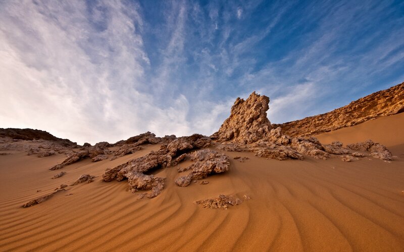 Sand Dunes with Rock Formations — Brown, Dramatic