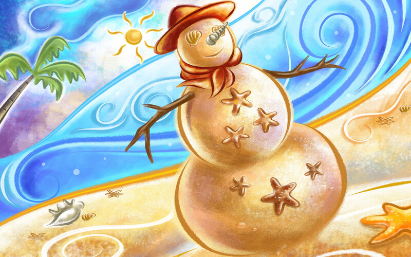 sand snowman at the beach
