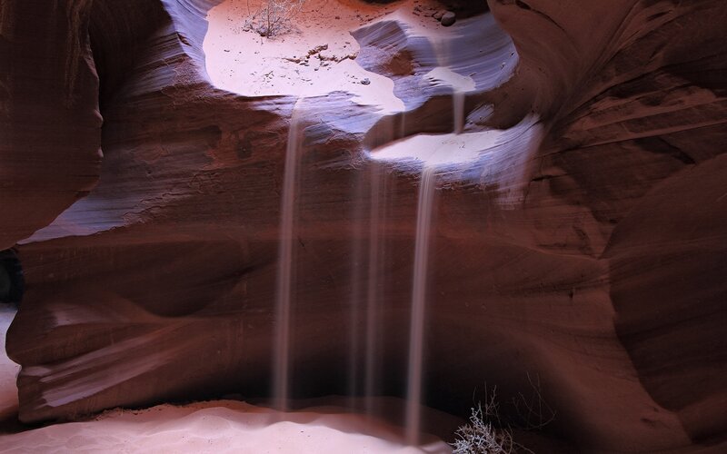 sand waterfall in canyon