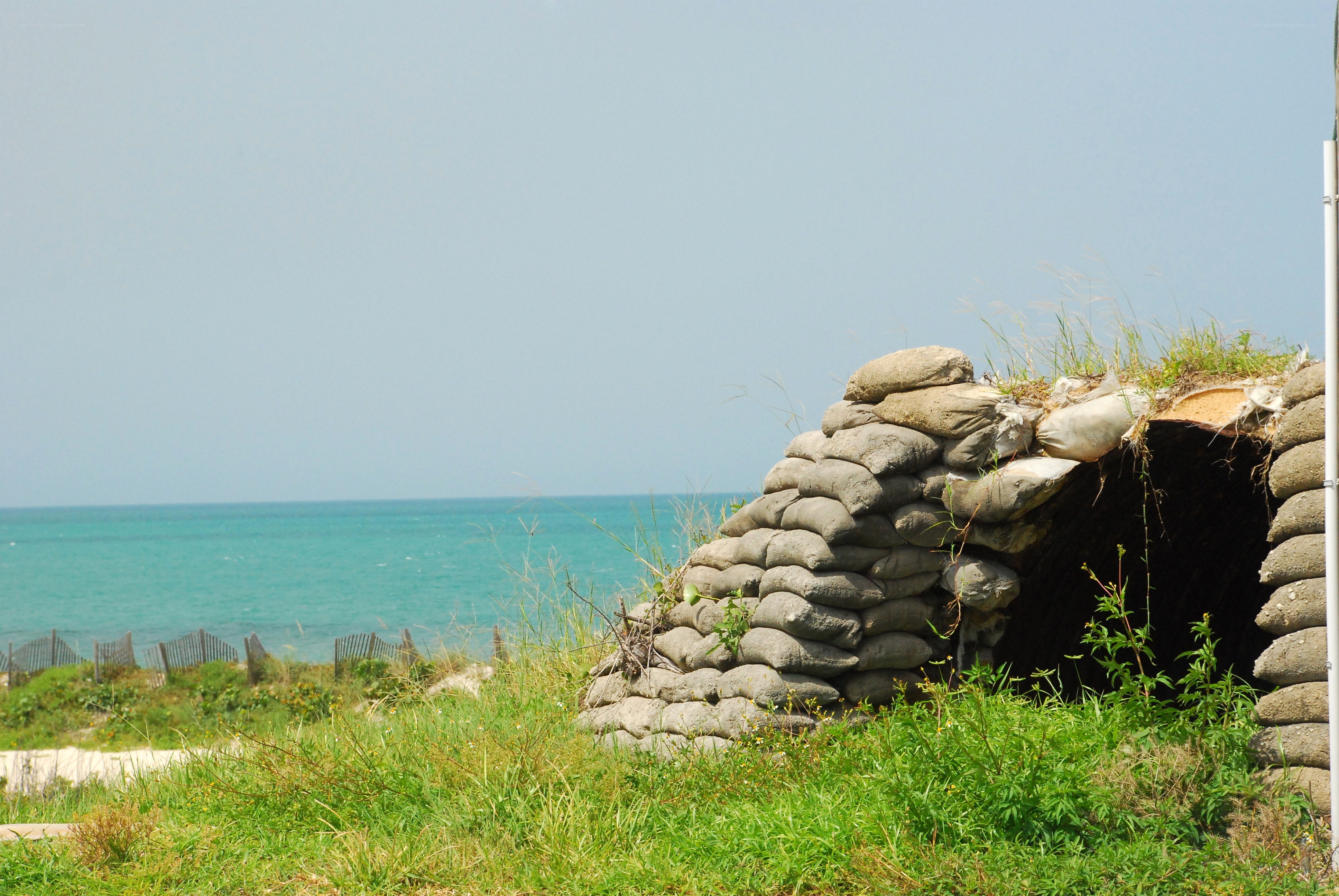 Sandbag bunker on a beach