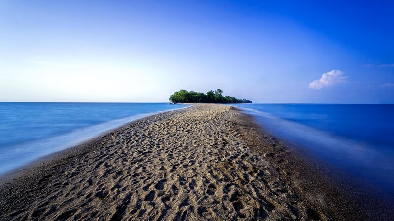 Sandbar Leading to Island — Blue, Serene