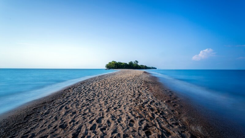 Sandbar Leading to Island — Blue