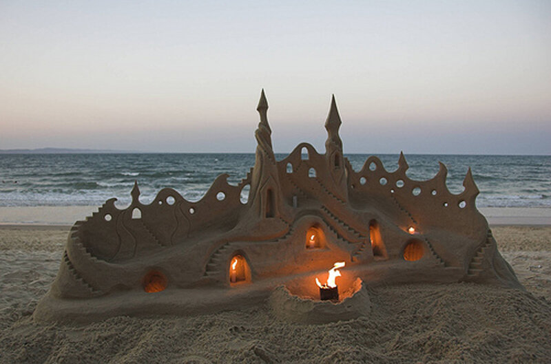 Sandcastle on Beach — Beige, Serene