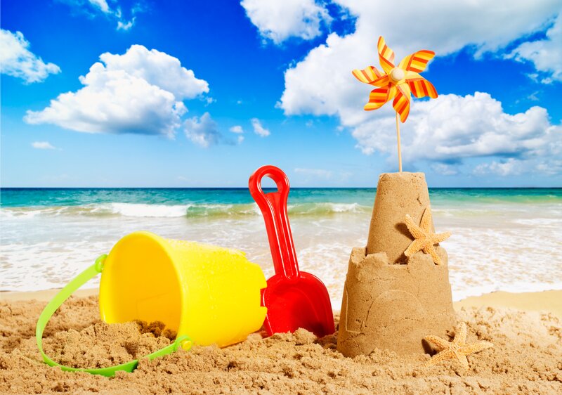 Sandcastle on Beach — Blue, Relaxed